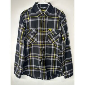 Dixxon Flannel 1-10 Plaid Shirt Black Yellow Pear Snap Long Sleeve - Large